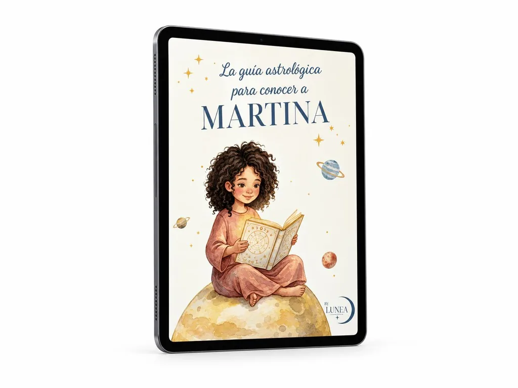 Tableta mostrando la edición digital en PDF de la carta natal infantil