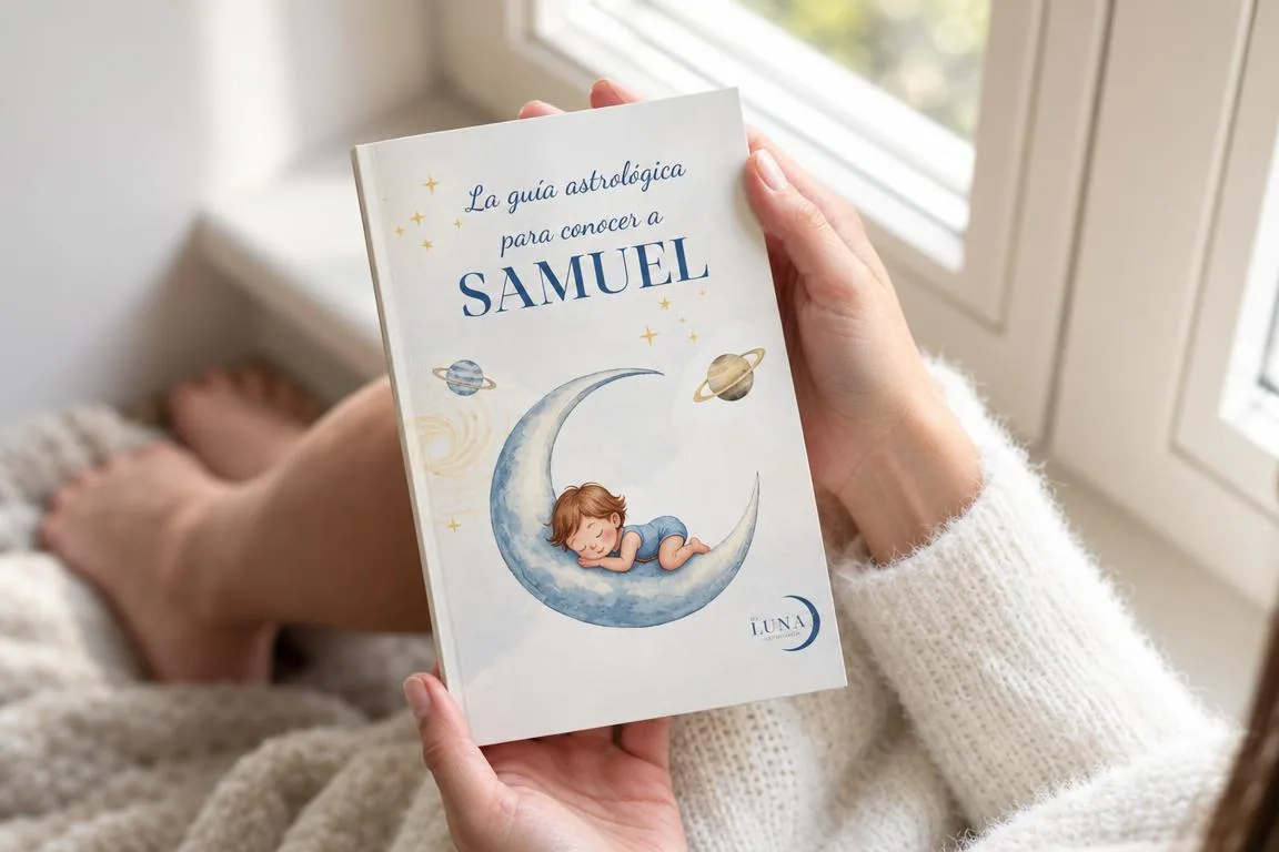 Manos sosteniendo junto a una ventana el libro de Lunea con el nombre del niño en la portada